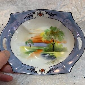 Vintage Noritake 1920's BLUE Lusterware White Swan Morimura Candy Nut Dish